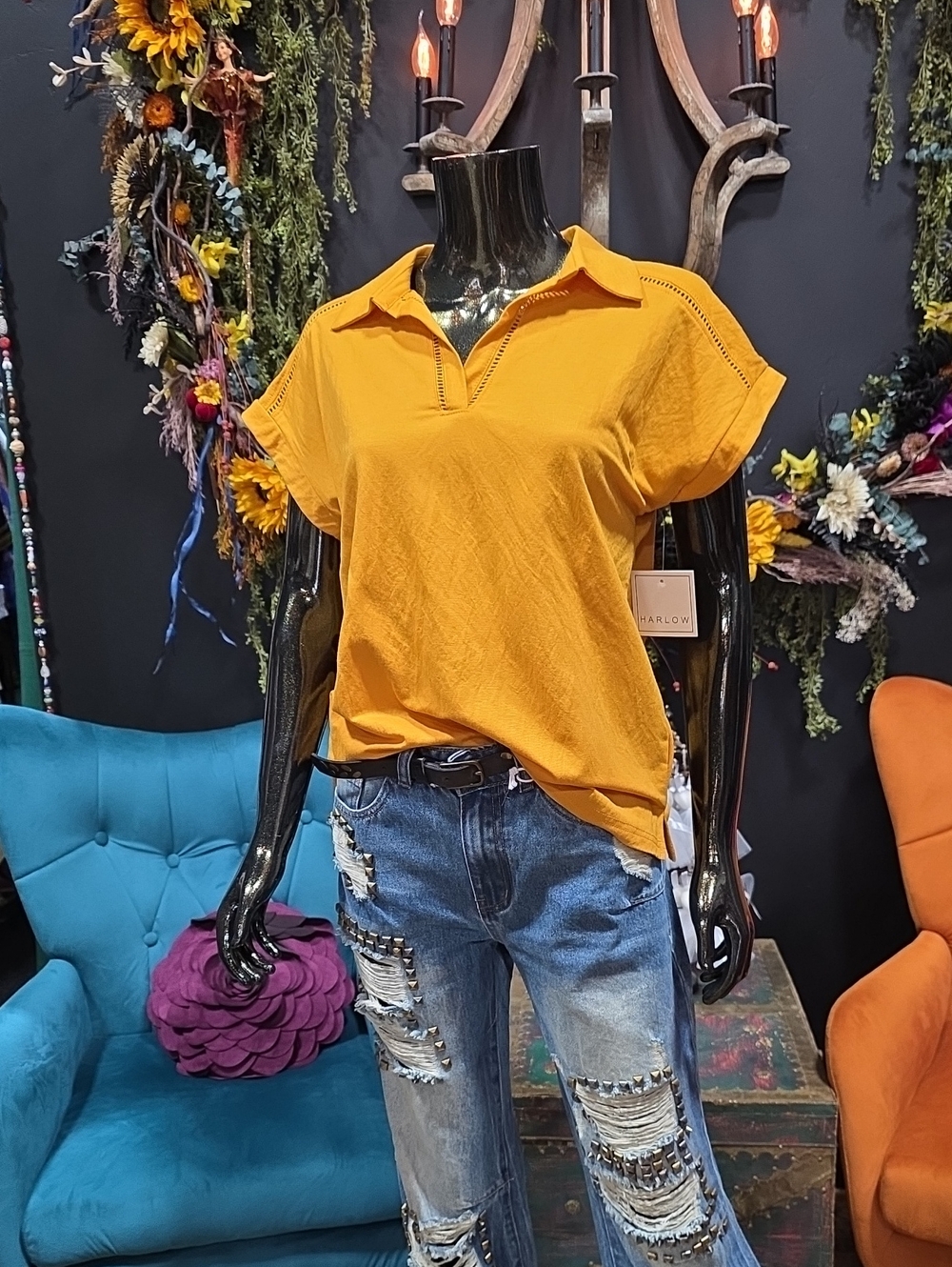 Harlow Fall Pumpkin Orange Short Sleeve Blouse